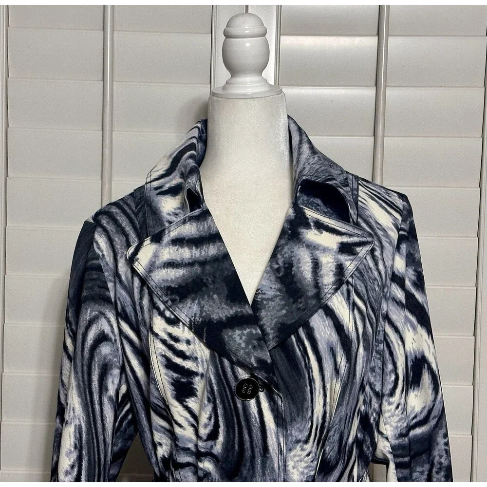 Susan Graver Women Size L Animal Print Zebra Black Grey Lined Jacket Boho